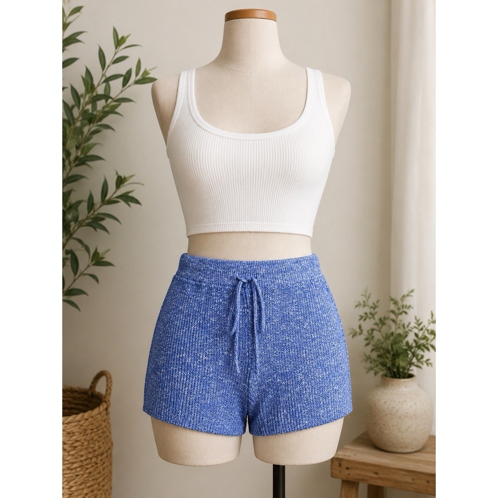 Daily Practice by Anthropologie Womens L Blue Marled Metallic Knit Lounge Shorts